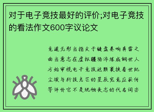 对于电子竞技最好的评价;对电子竞技的看法作文600字议论文